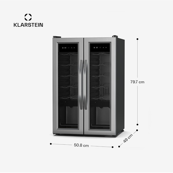 Klarstein Freestanding Wine Cooler - Compact Beverage Refrigerator with Dual Zone & Glass Door - Indoor/Outdoor Beersafe - LED Lighting - 5-18°C - 33 Bottle Capacity (24 Bottle - 2 Zone) - Black