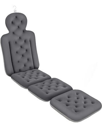 Подушка для ванни для всього тіла з 160 присосками, 129.5 x 40.6 см, сірого кольору. Підтримка голови та шиї, з мішком для білизни.