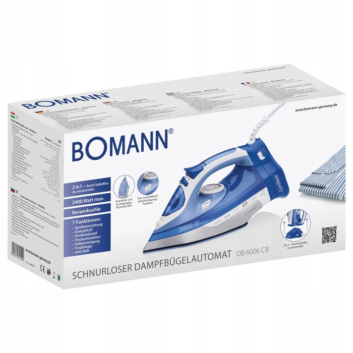 Бездротова праска з керамічною підошвою Bomann DB 6006 CB, 2400 Вт