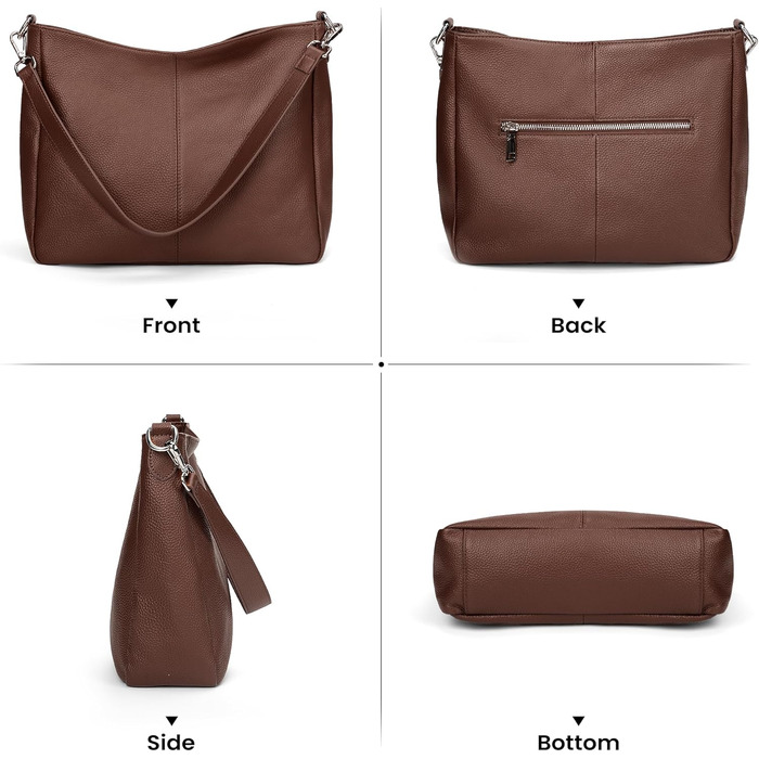 Сумка жіноча шкіряна Befen, шопер середнього розміру з ручками та 2 ремінцями через плече, колір кава