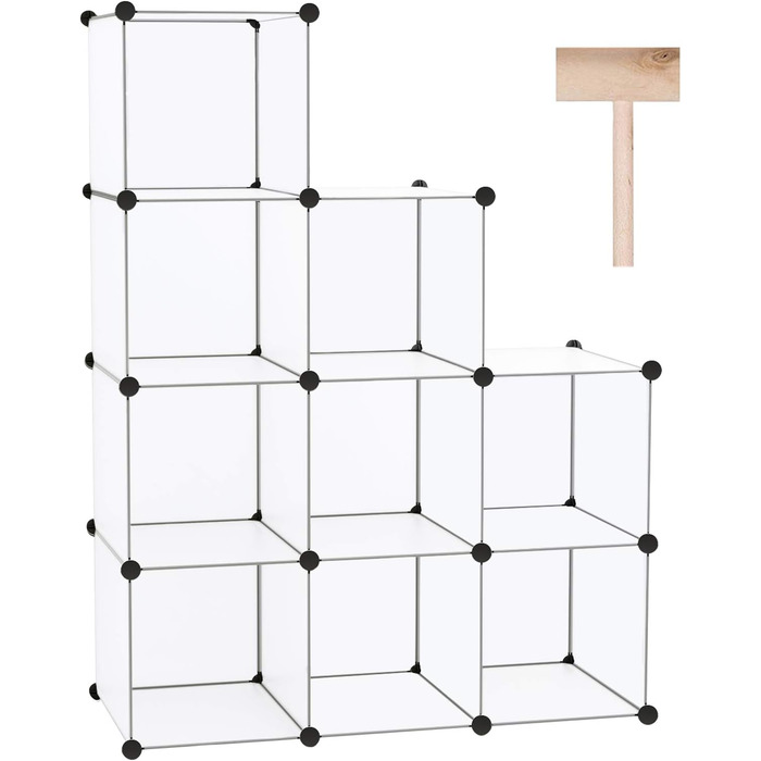 C&AHOME UPCS09M Dice Storage Organizer, 9-Cube Shelves, Closet Organizer, DIY, Plastic, Modular Bookshelf, Ideal for Bedroom, Living Room, Milky White (Transparent White)
