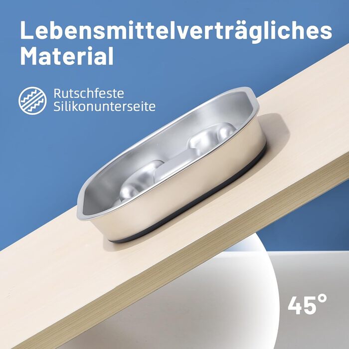 Миска для собак Anti Schling Napf з нержавіючої сталі 304, з силіконовим дном, для маленьких та середніх собак, 23*23*4.5 см