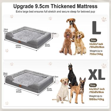 Gimars 9.5 inch Orthopedic Dog Bed for Extra Large Dogs, XL Dog Bed with Bolster & 28D Egg Crate Mattress, Waterproof Cover, Washable Plush Cover, Dog Sofa for Arthritic Dogs - half round (Rectangular, (9.5 inch Mattress) L 104 x W 81 x H 18 cm)