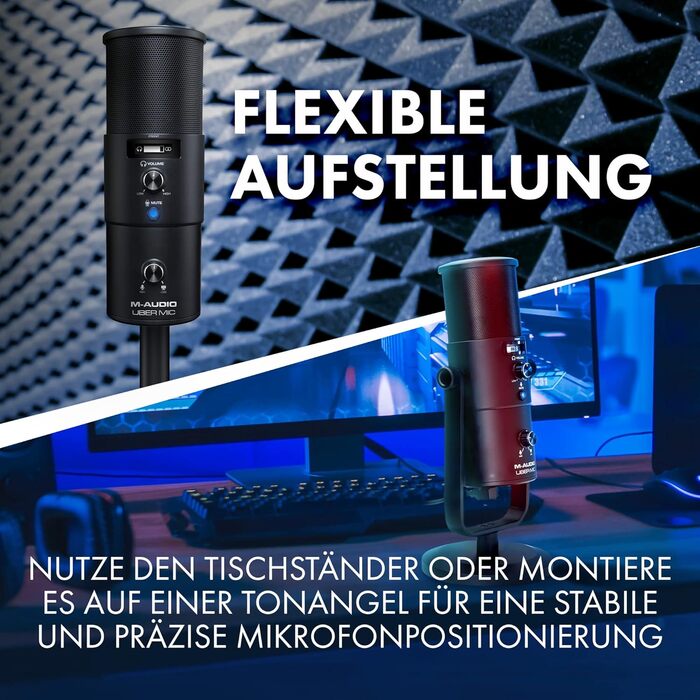 M-Audio Uber Mic - USB конденсаторний мікрофон для геймінгу, стрімінгу, подкастів та студійних записів. 4 характеристики спрямованості, кнопка вимкнення мікрофона, вихід для навушників