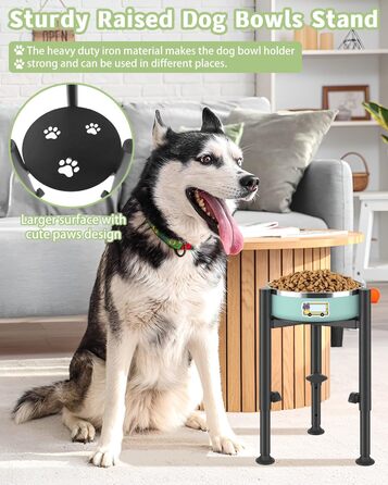 Підставка для миски для собак з принтом лапи, регульована по висоті (3 положення), металева, для маленьких, середніх та великих собак (лише підставка)