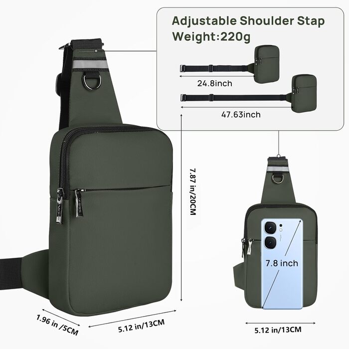 Сумка на груди Broadream: водонепроникна, для чоловіків та жінок, з RFID-блокуванням, для спорту та туризму (A-зелений)