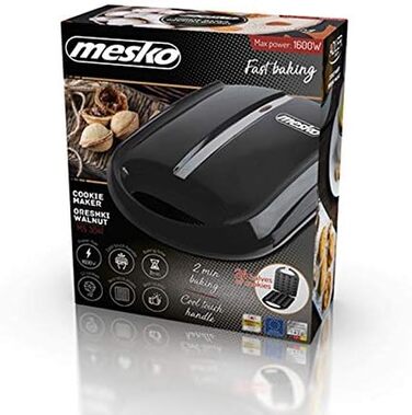 Вафельниця для горіхів Mesko MS3041 Waffeleisen: 24 половинки горіхів, XL, 1600 Вт, антипригарне покриття, чорний