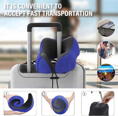 Подушка для шиї у подорожах: автомобільна, для літака, з memory foam, м'який велюровий чохол, для дорослих, для офісу, дому (Темно-синій)