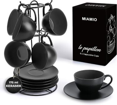 Набір кавових чашок капучіно Miamio Le Papillon (Чорний) 6 шт. з підставками