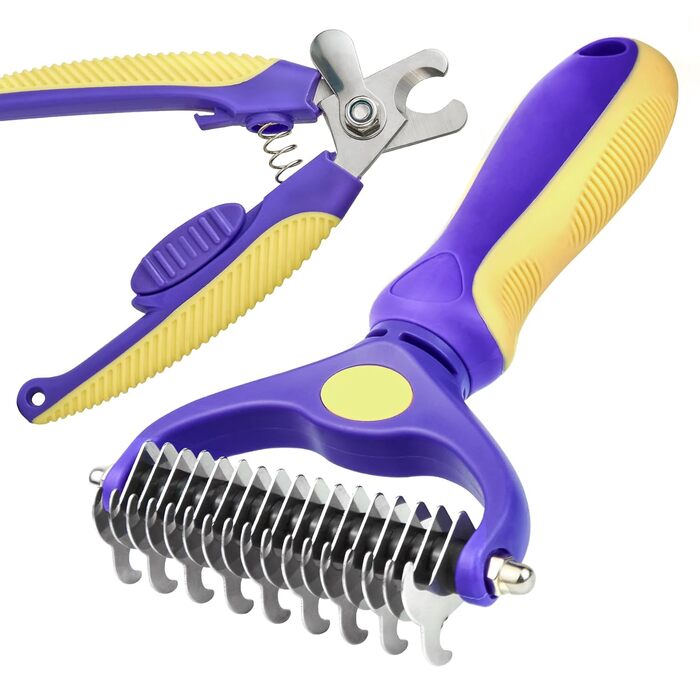 Ножиці для грумінгу котів та собак, щітка для видалення підшерстка, гребінець для собак - щітка для довгошерстих та короткошерстих, самоочисна щітка для тварин