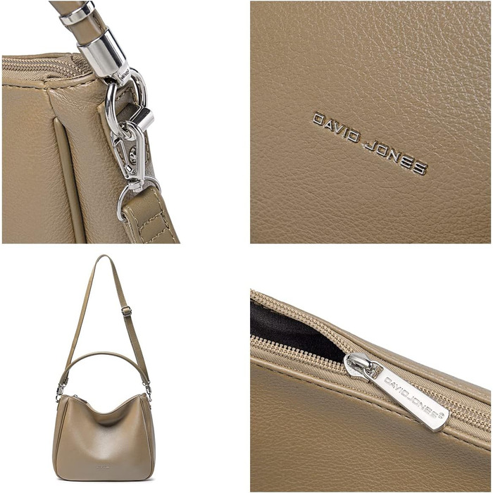 Сумка жіноча David Jones Hobo бежевого кольору, середнього розміру, з м'якої PU шкіри, через плече, шопер, довгі ручки, класична повсякденна сумка