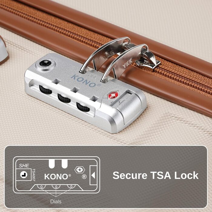 Набір валіз KONO 4 в 1: велика валіза, ручна поклажа 55 см, косметичка та сумка для подорожей (кремово-білий)