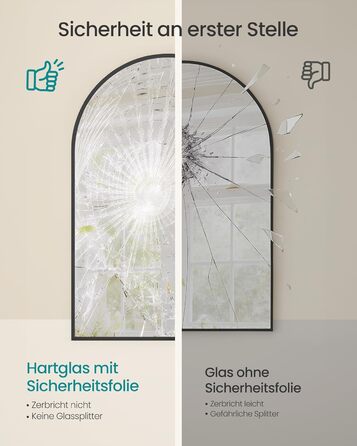 Дзеркало для ванної кімнати SONGMICS, настінне, з алюмінієвою рамою, 91 x 61 см, з захисною плівкою, 2 способи кріплення, для ванної, спальні, вітальні, LWM010BD01 (округле, чорний)