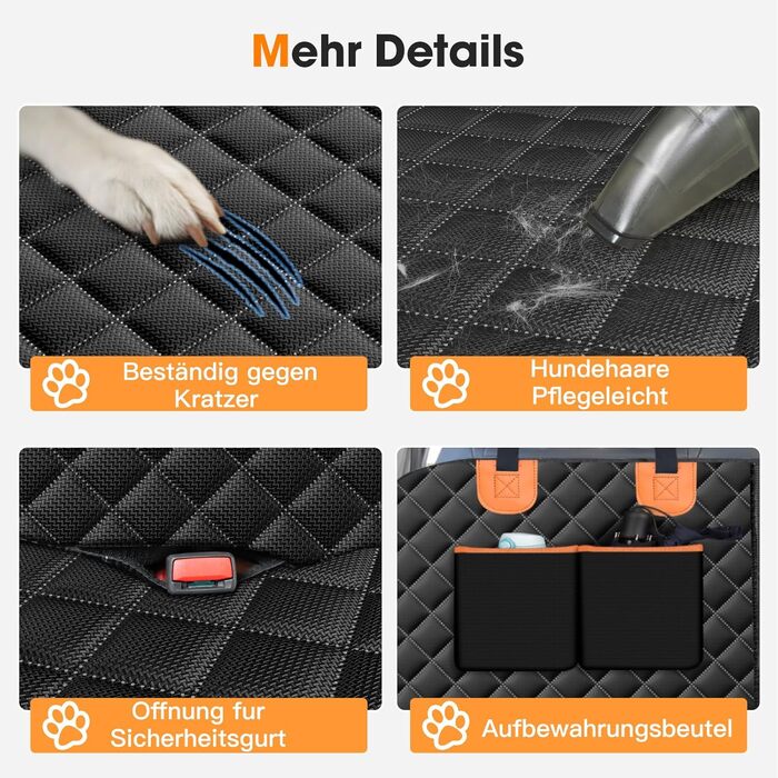 JOEJOY Dog Car Seat Cover - Waterproof & Scratch-Resistant Back Seat Protector with Side Flaps & Window, for Cars, Vans, SUVs - 135x144cm - Black
