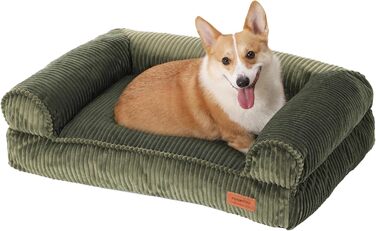 FUKUMARU Dog Bed for Large Dogs, Fluffy & Dog Sofa with Waterproof TPU Layer, Cord Fabric, Washable and Non-Slip, Removable Zipper Cover, 93 x 63 x 22 cm, Green