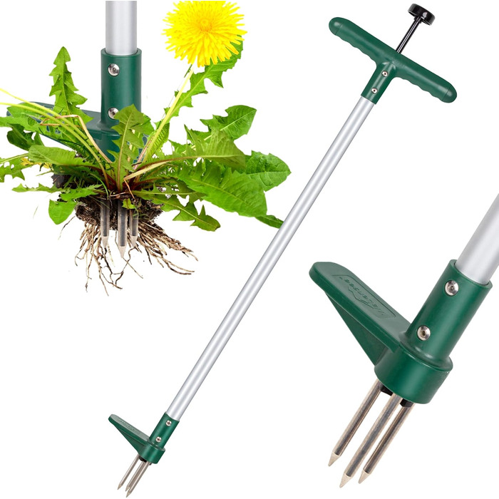 Walensee Weed Puller, Weed Remover, Length 100cm, with THREE jaws for efficient weed removal, claws and pedals made of thickened and hardened stainless steel, gardening tool