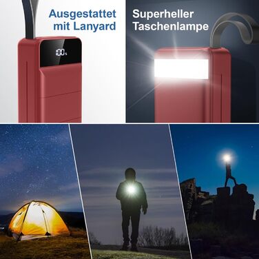 Power Bank 60000mAh 22.5W PD USB-C Чорвоний – Зовнішній акумулятор для смартфонів, планшетів