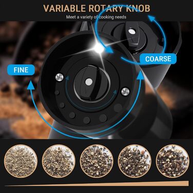 Електричний набір солі та перцю, USB, автоматична млинка, регулювання помелу, LED-дисплей, 120мл, сенсорне управління, для кухні, чорний, 2 шт.