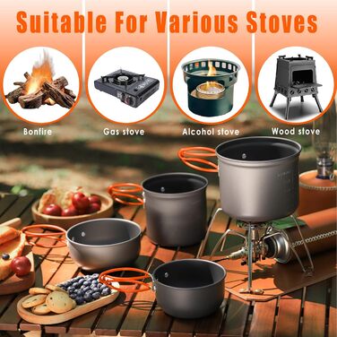 Набір посуду для кемпінгу та приготування їжі на природі (1-2 особи), легкий, для туризму та подорожей