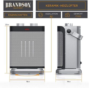 Теплова гармата Brandson: обігрівач повітря 1800 Вт з функцією вентиляції, осциляцією та захистом від перегріву