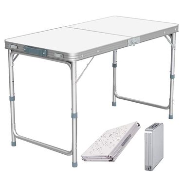 Складний алюмінієвий стіл 120 см для пікніка, кемпінгу, саду та вечірок. 3 регульовані висоти.