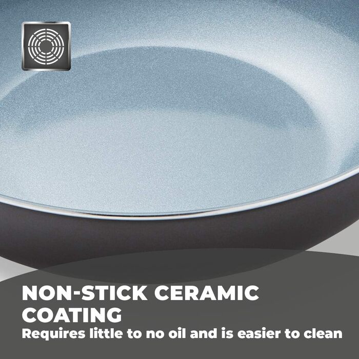 Набір посуду Tower Freedom T800203 (3 шт.) з керамічним покриттям, сірий, графіт, алюміній (24 та 28 см сковороди, вок 28 см)