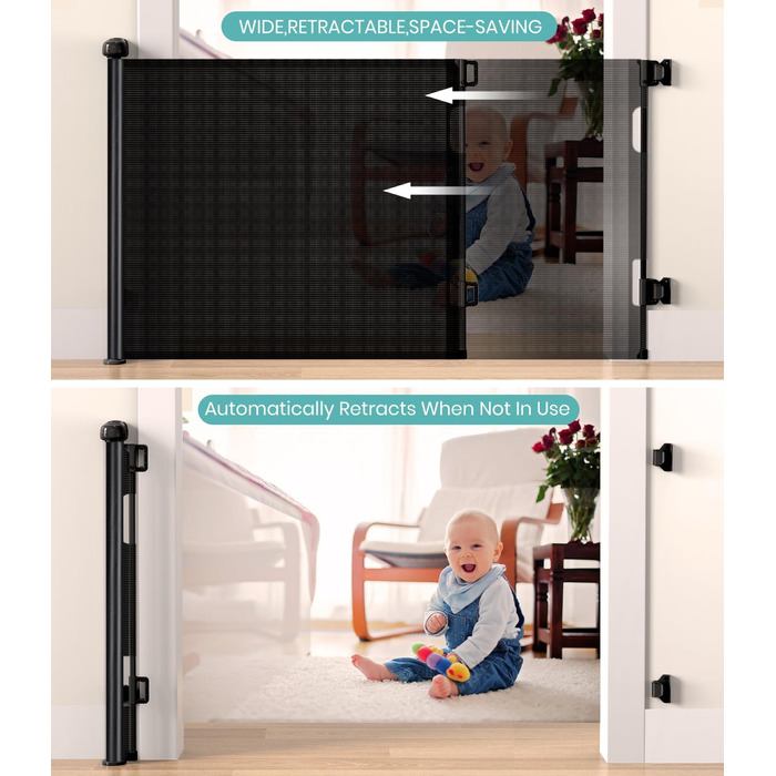 Захист від падіння для дітей Nalezuns: висувний захист для сходів, 0-180 см, сірий/чорний