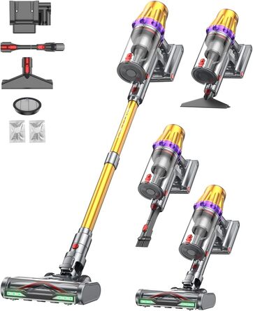 Бездротовий акумуляторний пилосос H9 58000Pa/650W з LED-дисплеєм та антизаплутувальною насадкою для тварин, килимів та твердих поверхонь, золотистий