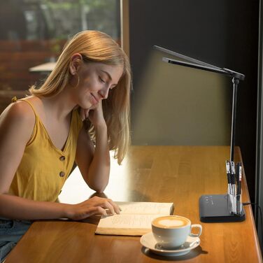 iVict LED лампа для столу з двома регульованими важелями, сенсорне керування, 5 режимів яскравості, таймер автовимкнення на 45 хвилин, USB-порт для зарядки, функція пам'яті, для дітей, білий (чорний)