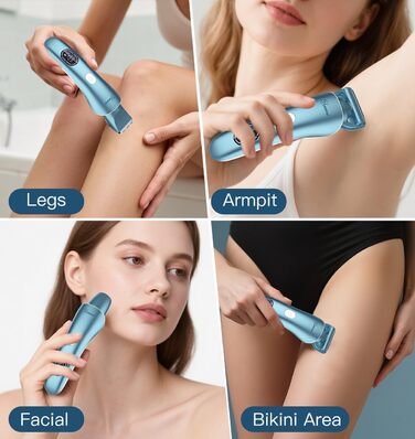 Електричний епілятор Hatteker 3-в-1 для жінок: тример, брітор та епілятор. З LED-дисплеєм, IPX7, USB-зарядка (Блакитний)