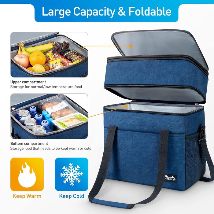 Термосумка Viedouce 30L: ізольована сумка-холодильник для пікніків, кемпінгу та подорожей (блакитна)