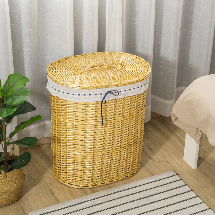 Кошик для білизни HOMCOM з кришкою з лози, 100 л, 51x38x57 см, натуральний колір. Коробка для білизни для спальні та ванної кімнати.