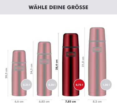 Термос Thermos Light & Compact 750 мл, нержавіюча сталь, для гарячих та холодних напоїв (24 год), з чашкою-кришкою, колір Cranberry Red Polished