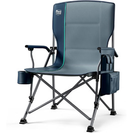 Складний туристичний стілець Timber Ridge XXL (230 кг) з широким сидінням (62 см), високою спинкою, підстаканником та міцними підлокітниками для кемпінгу, пікніка, саду та балкону (Блакитний, 1 шт)