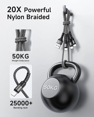 Мульти USB кабель RAVIAD 3 в 1 (2 шт x 2м) для iPhone, Samsung, Huawei та інших – сірий