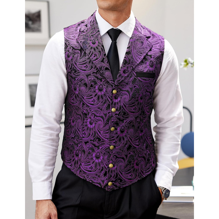 Чоловічий жилет Coofandy Paisley вікторіанський готичний Steampunk для смокінга з лацканами, фіолетовий