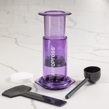 AeroPress Clear Violett – Прес для кави 3-в-1, френч-прес, еспресо, портативна кавоварка для подорожей і кемпінгу, фіолетова