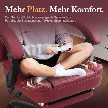 Ігровий крісло Dowinx з пружинним сидінням та масажем попереку, ергономічний геймерський крісло з підніжкою, офісне крісло з PU шкіри (Червоний)