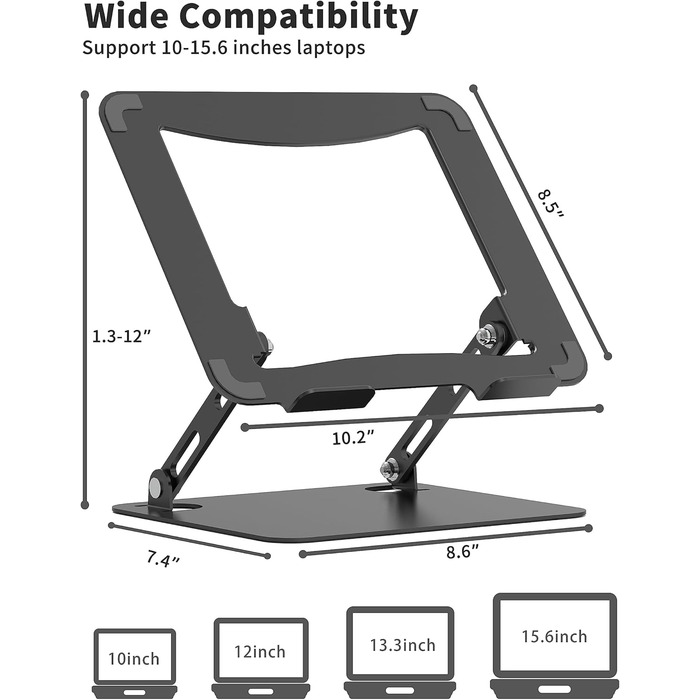 Adjustable Laptop Stand - Portable Riser & Ergonomic Computer Holder - Metal Laptop Mount for 10.6