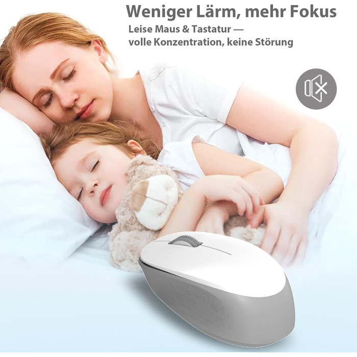 Бездротовий комплект клавіатури та миші Leadsail K786 з цифровою клавіатурою QWERTZ (німецька) - тиха клавіатура, 2.4 GHz, USB Nano приймач для ПК/ноутбука (сірий)