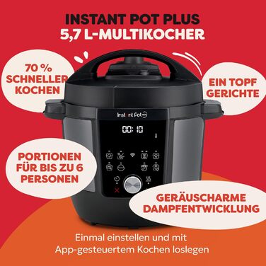Instant Pot Plus 9-в-1: мультиварка, сковорода, рисоварка, йогуртниця, су-вид, 5.7 л, нержавіюча сталь, WiFi