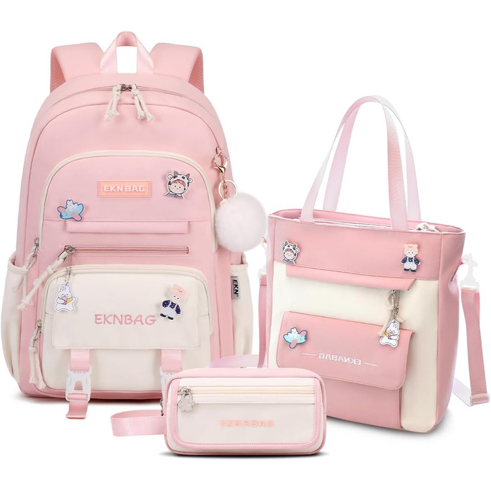 Рюкзак Tanou для дівчаток, шкільний набір: рюкзак, сумка через плече та пенал, casual рюкзак для школи, рожевий