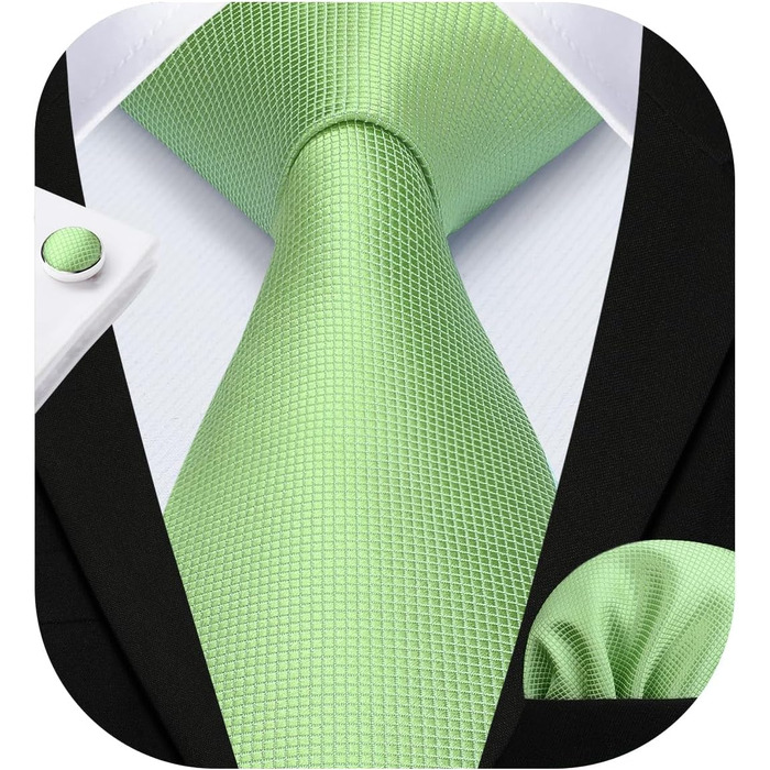 Комплект краватка, хустинка та запонки Hisdern для весілля, однотонний, зелений (Salbei Grün-3)