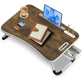 Столик для ноутбука Soontrans з ящиком, тримачем для напоїв та планшета, світлом та вентилятором, 60x40x28 см