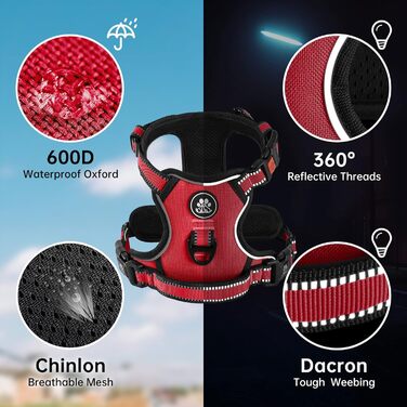 Нашийник для собак середніх порід NESTROAD, розмір M, червоний. Анти-тягнучий нашийник, обхват шиї 33-43 см, обхват грудей 43-64 см. Безпечний нашийник для собак з підкладкою