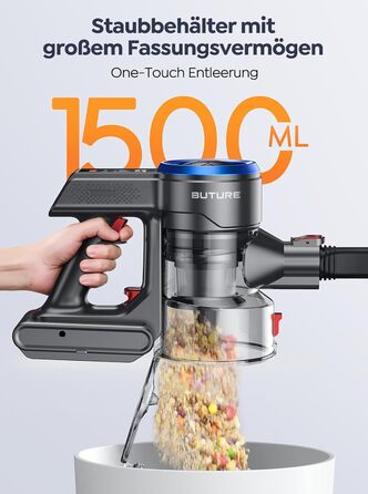 Бездротовий пилосос BuTure VAC 450W, 38000Pa, з зарядкою від підлоги, 55 хв роботи, потужний, з сенсорним екраном, для підлоги та килимів, з контейнером 1,5 л