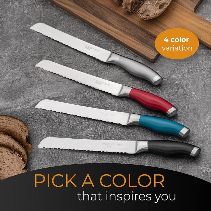 Ніж для хліба Orblue з нержавіючої сталі з хвилястим лезом - професійний кухонний ніж, ідеальний для хліба, багелів та випічки, чорний