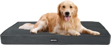 HMTOPE Orthopedic Dog Bed, 10cm Thick Dog Cushion for Medium and Large Dogs, Removable and Washable Dog Mat, Non-Slip Bottom, Waterproof Inner Lining, 112 cm, Dark Grey