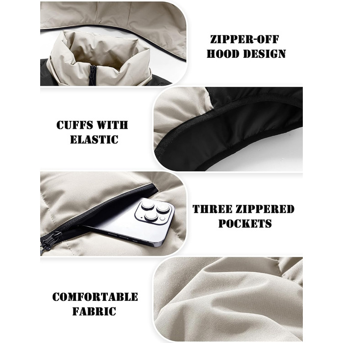 Чоловіча зимова жилетка AIEOE з капюшоном, тепла степна жилетка, стильний блоковий колір, розміри EU S-XL (Хакі, L)