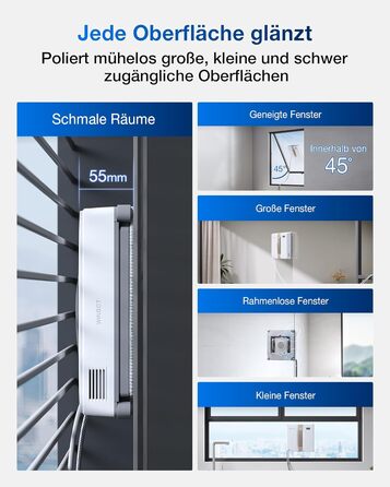 ECOVACS WINBOT Mini - робот для миття вікон, компактний, з ультразвуковим розпиленням, сірий (Mini Weiß)